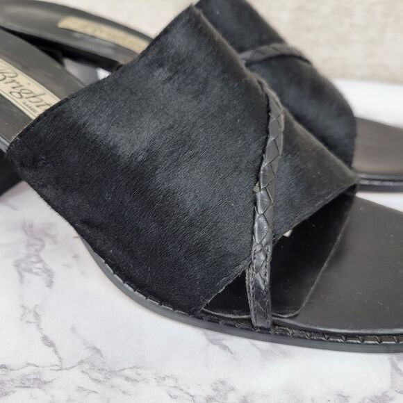 Brighton Tilly Italian Leather Calf Hair Women's Black Heeled Sandals Mules - Picture 4 of 10